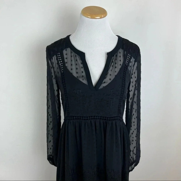 Anthropologie Vanessa Virginia Sheer Lace black Boho Long Sleeve Dress Size 0 - Picture 3 of 11